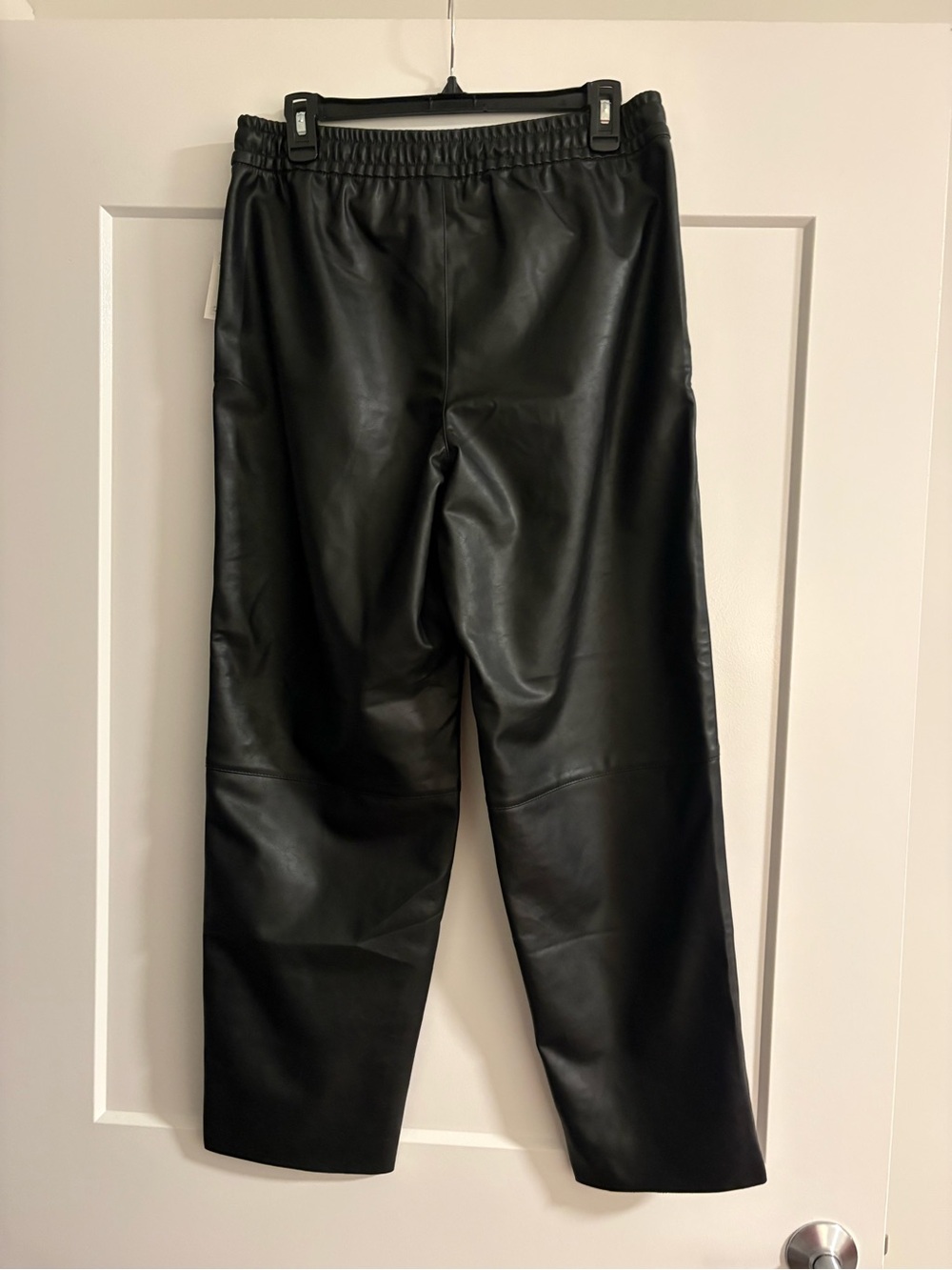 Women’s Black Faux Leather Jogger Pants - Elastic Waist - Picture 3 of 3